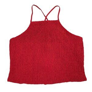 *****  New Day Red Smocked Crop Top  ( L ) NWT Elastic Strap Summer Top *****